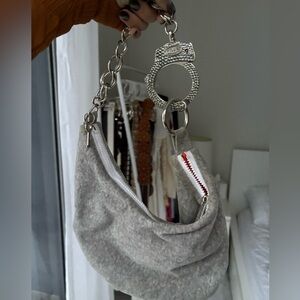 Cuffz by Linz grey velour and bedazzled handcuff shoulder bag